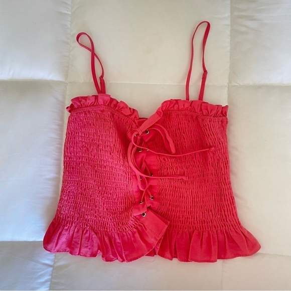 Pink Sweetheart Lace Up Ruched Top - Picture 4 of 6